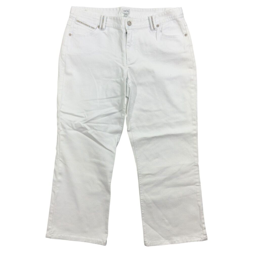 Cache Capri Jeans Women's 12 White Novelty Denim Zip Fly Casual Outdoor Retro